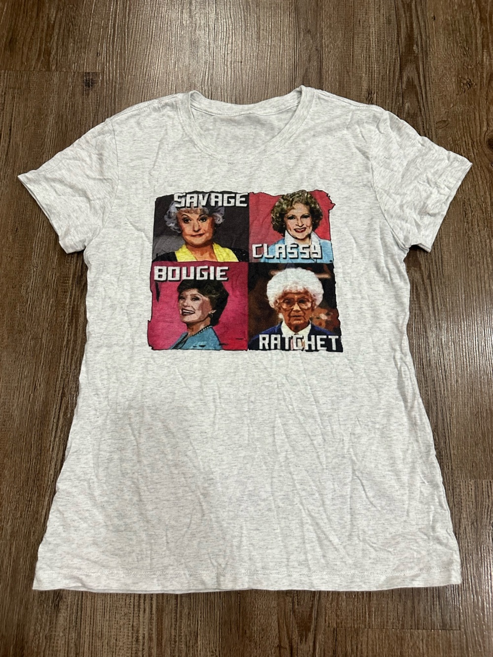 Hand Crafted Heather Gray Short Sleeve Tee with Colorful Pop-Art Panel
